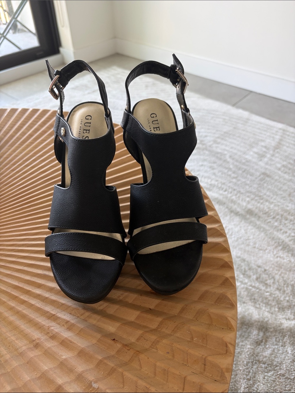GUESS Black Open-Toe Slingback Heeled Sandals